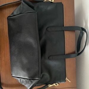 CUYANA classic black leather zipper tote